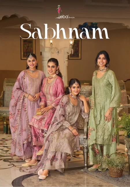 Sabhnam By Eba Chinon Embroidery Readymade Plazzo Suits
